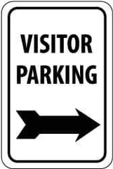 NMC - "Visitor Parking", "Right Arrow", 12" Wide x 18" High, Aluminum Parking Lot Traffic Signs - 0.063" Thick, Black on White, Rectangle, Post Mount - Top Tool & Supply