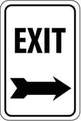 NMC - "Exit", "Right Arrow", 12" Wide x 18" High, Aluminum Parking Lot Traffic Signs - 0.08" Thick, Black on White, Engineer Grade Reflectivity, Rectangle, Post Mount - Top Tool & Supply