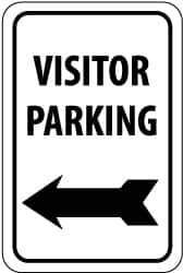 NMC - "Visitor Parking", "Left Arrow", 12" Wide x 18" High, Aluminum Parking Lot Traffic Signs - 0.063" Thick, Black on White, Rectangle, Post Mount - Top Tool & Supply