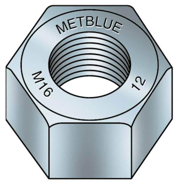 Value Collection - M16x2.00 Metric Coarse Steel Right Hand Hex Nut - 24mm Across Flats, 13mm High, Metric Blue Finish - Top Tool & Supply