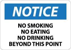 NMC - "Notice - No Smoking - No Eating - No Drinking Beyond This Area", 7" Long x 10" Wide, Rigid Plastic Safety Sign - Rectangle, 0.05" Thick, Use for Security & Admittance - Top Tool & Supply