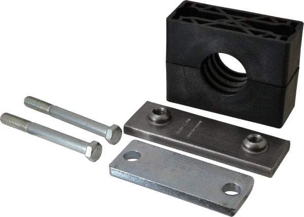 HYDAC - 5.51" Wide x 4.33" High x 1.77" Deep, Polypropylene Heavy Duty Vibration-Control Clamp - Carbon Steel Plate, Mount with Weld Plate, Top Plate, Plastic Clamp Pair, Bolts - Top Tool & Supply