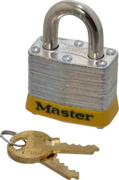 Master Lock - Keyed Different Retaining Key Conductive Lockout Padlock - 3/4" Shackle Clearance, 9/32" Shackle Diam, 1-1/4" Body Height x 1-9/16" Body Width, Yellow, 4 Pins - Top Tool & Supply