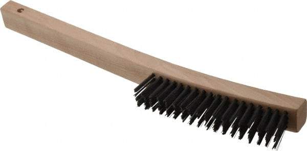 Weiler - 4 Rows x 18 Columns Steel Scratch Brush - 6" Brush Length, 14" OAL, 1-3/16" Trim Length, Wood Curved Handle - Top Tool & Supply