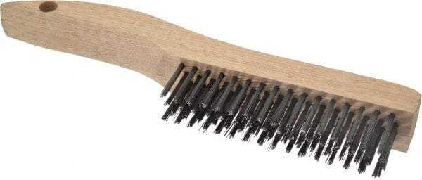Weiler - 4 Rows x 16 Columns Steel Scratch Brush - 5" Brush Length, 10" OAL, 1-3/16" Trim Length, Wood Shoe Handle - Top Tool & Supply