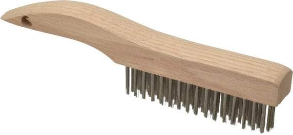 Weiler - 4 Rows x 16 Columns Stainless Steel Scratch Brush - 5" Brush Length, 10" OAL, 1-3/16" Trim Length, Wood Shoe Handle - Top Tool & Supply