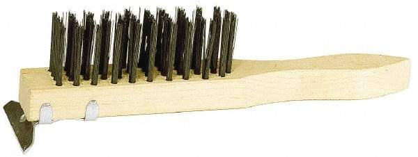 Weiler - 4 Rows x 11 Columns Steel Scratch Brush - 5-1/2" Brush Length, 11-1/2" OAL, 1-1/2" Trim Length, Wood Straight Handle - Top Tool & Supply