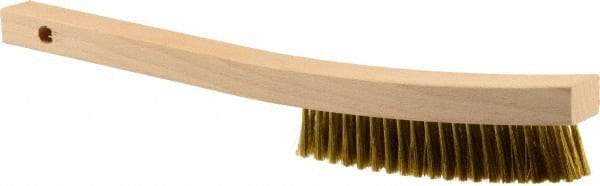 Weiler - 3 Rows x 19 Columns Brass Plater Brush - 5-1/2" Brush Length, 13" OAL, 1" Trim Length, Wood Curved Handle - Top Tool & Supply