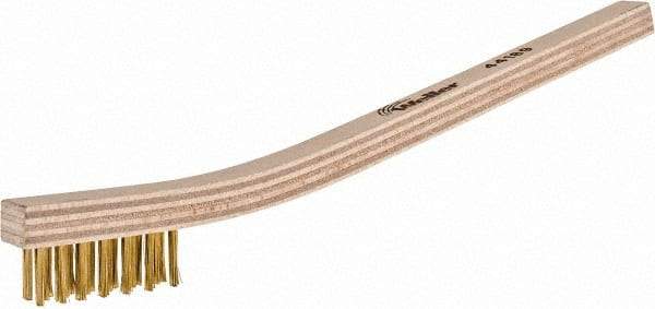 Weiler - 3 Rows x 7 Columns Brass Scratch Brush - 7-1/2" OAL, 1/2" Trim Length, Wood Toothbrush Handle - Top Tool & Supply