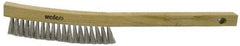 Weiler - 4 Rows x 19 Columns Stainless Steel Plater Brush - 5-1/2" Brush Length, 13" OAL, 1" Trim Length, Wood Curved Handle - Top Tool & Supply