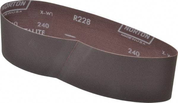 Norton - 3" Wide x 24" OAL, 240 Grit, Aluminum Oxide Abrasive Belt - Aluminum Oxide, Very Fine, Coated, Series R228 - Top Tool & Supply