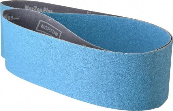 Norton - 4" Wide x 54" OAL, 50 Grit, Zirconia Alumina Abrasive Belt - Zirconia Alumina, Coarse, Coated, Y Weighted Cloth Backing, Series R821 - Top Tool & Supply