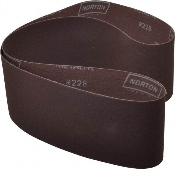 Norton - 4" Wide x 54" OAL, 220 Grit, Aluminum Oxide Abrasive Belt - Aluminum Oxide, Very Fine, Coated, Series R228 - Top Tool & Supply