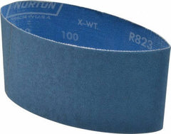 Norton - 3-1/2" Wide x 15-1/2" OAL, 100 Grit, Zirconia Alumina Abrasive Belt - Zirconia Alumina, Fine, Coated, X Weighted Cloth Backing, Series R823 - Top Tool & Supply