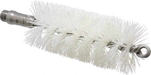 Schaefer Brush - 4-1/2" Long x 2" Diam Nylon Tube Brush - Single Spiral, 7" OAL, 0.022" Filament Diam, 1/4" Shank Diam - Top Tool & Supply