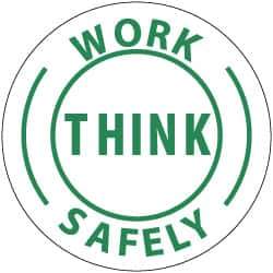 NMC - Work Think Safely, Hard Hat Label - Green on White, 2" Thick, For Accident Prevention - Top Tool & Supply