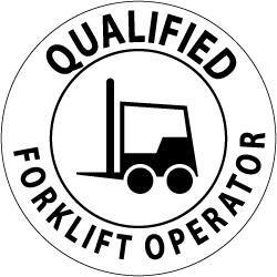 NMC - Qualified Forklift Operator, Hard Hat Label - Black on White, 2" Thick, For Certified Operator - Top Tool & Supply