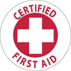 NMC - Certified First Aid, Hard Hat Label - Red on White, 2" Thick, For Accident Prevention - Top Tool & Supply