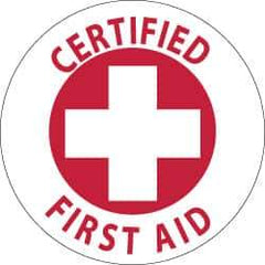 NMC - Certified First Aid, Hard Hat Label - Red on White, 2" Thick, For Accident Prevention - Top Tool & Supply