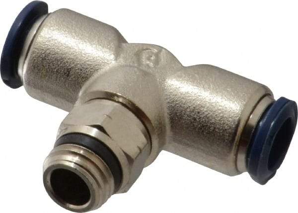 Alpha Technologies - 3/8" Outside Diam, 1/4 Universal Thread, Nickel Plated Brass Push-to-Connect Male Swivel Branch Tee - 250 Max psi, Tube to Universal Thread Connection, Buna O-Ring - Top Tool & Supply