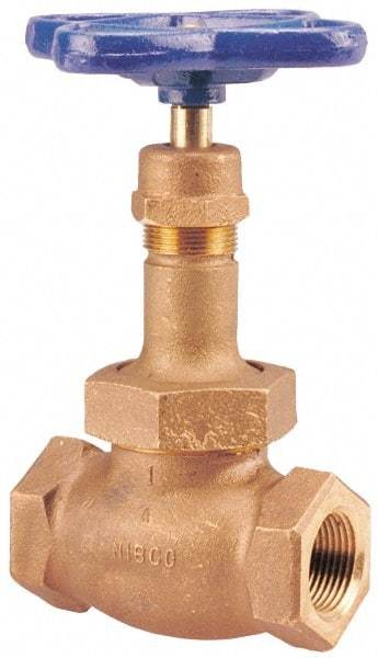 NIBCO - 1-1/4" Pipe, Threaded Ends, Bronze Renewable Full Plug Disc Globe Valve - Alloy Threads Disc, Union Bonnet, 400 psi WOG, 200 psi WSP, Class 200 - Top Tool & Supply