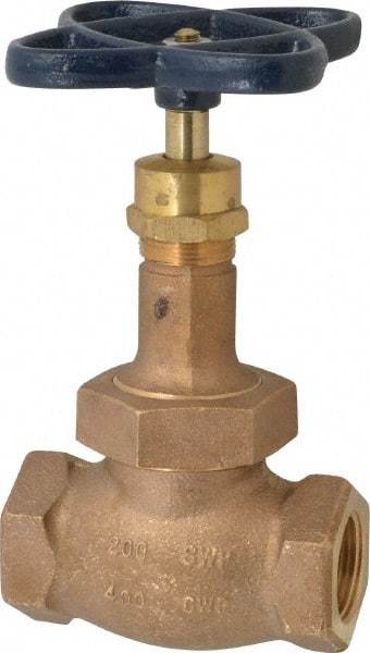 NIBCO - 1" Pipe, Threaded Ends, Bronze Renewable Full Plug Disc Globe Valve - Alloy Threads Disc, Union Bonnet, 400 psi WOG, 200 psi WSP, Class 200 - Top Tool & Supply