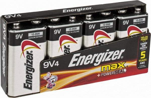 Energizer - Size 9V, Alkaline, 4 Pack, Standard Battery - 9 Volts, Miniature Snap Terminal, 6LR61, ANSI, IEC Regulated - Top Tool & Supply