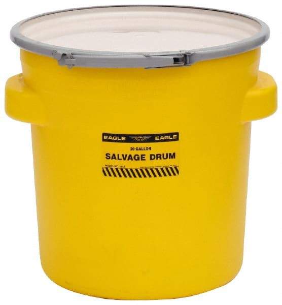 Eagle - 20 Gallon Capacity, Metal Lever Lock, Yellow Salvage Drum - 5 Gallon Container, 165 Lb. Capacity, Polyethylene, UN 1H2/X75/S Listing - Top Tool & Supply