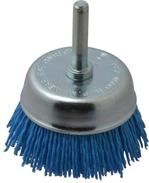 Value Collection - 2" Diam, 1/4" Hole Size Straight Wire Nylon Cup Brush - Fine Grade, 4,500 Max RPM - Top Tool & Supply