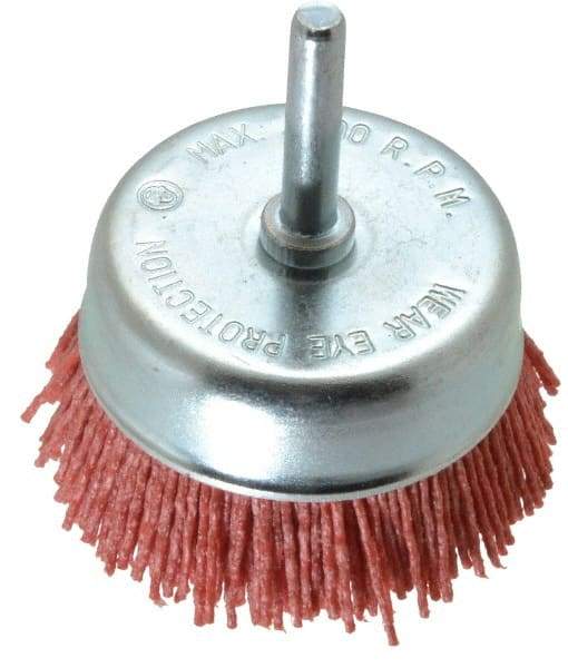Value Collection - 3" Diam, 1/4" Hole Size Straight Wire Nylon Cup Brush - Coarse Grade, 4,500 Max RPM - Top Tool & Supply