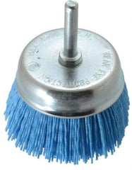 Value Collection - 3" Diam, 1/4" Hole Size Straight Wire Nylon Cup Brush - Fine Grade, 4,500 Max RPM - Top Tool & Supply