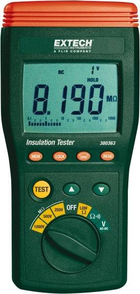 Extech - Digital LCD Display, 10,000 Megohm Electrical Insulation Resistance Tester & Megohmmeter - 1,000 VAC Max Test Voltage, Powered by 1.5V AA Battery - Top Tool & Supply