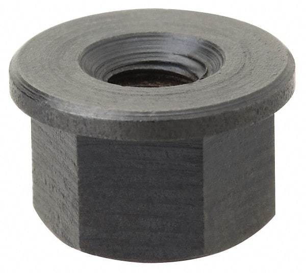 Jergens - 1-1/8 - 7, 2-1/4" Flange Diam, 1-3/8" High, 1-13/16" Across Flats, Flange Nut - Grade Low Carbon Steel Steel, Black Oxide Finish, 1/4" Flange Height, TCMA - Top Tool & Supply