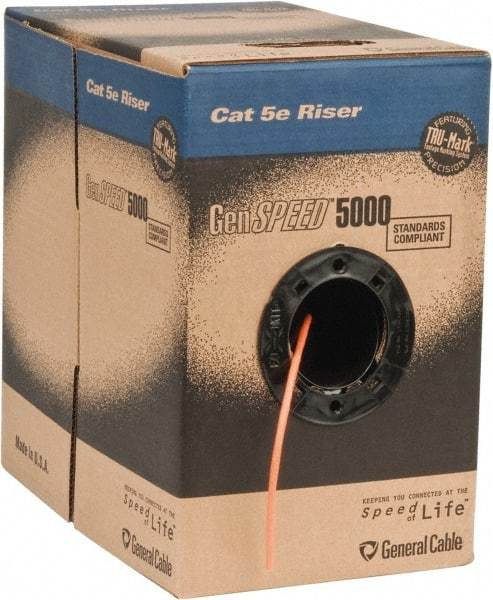 Made in USA - Cat5e, 24 AWG, 4 Wires, Network & Ethernet Cable - Orange, Polyolefin, 1,000' OAL - Top Tool & Supply