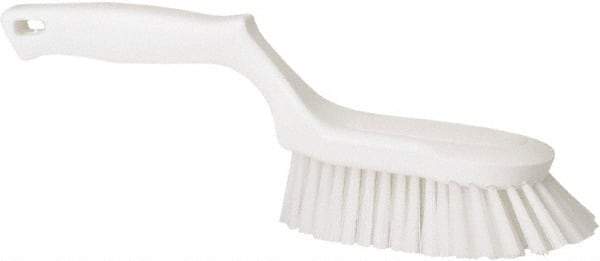 Vikan - 1-1/2" Bristle Length, Polyester Scrub Brush - 5-5/8" Long x 5" Wide Head, 13-1/2" OAL, White, Polypropylene Block - Top Tool & Supply