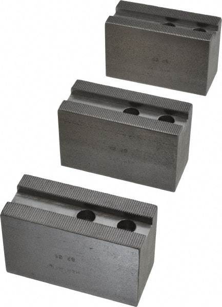 H & R Manufacturing - 1.5mm x 60° Serrated Attachment, Square Soft Lathe Chuck Jaw - 3 Jaws, Steel, 1.181" Btw Mount Hole Ctrs, 4" Long x 1-3/4" Wide x 2-1/2" High, 0.63" Groove, 12mm Fastener - Top Tool & Supply