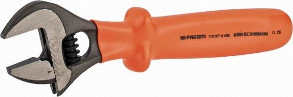 Facom - 1-3/8" Jaw Capacity, 12" Insulated Adjustable Wrench - Steel, Polished Finish - Top Tool & Supply