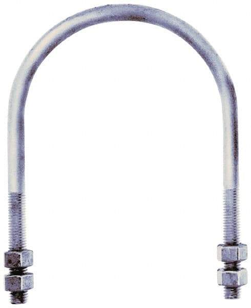 Gibraltar - 3/8-16 UNC, 4-7/16" Long, Round U Bolt Clamp with No Mount Plate for 2" Pipe - 2-1/2" Thread Length, 2-7/16" Wide, Grade C-1010 Steel - Top Tool & Supply