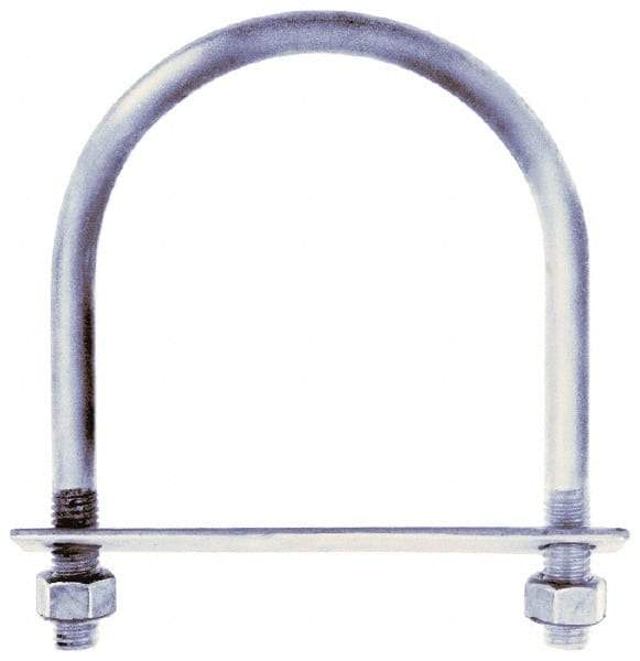 Gibraltar - 5/16-18 UNC, 4-3/4" Long, Round U Bolt Clamp with With Mount Plate for 1-1/2" Pipe - 3" Thread Length, 2" Wide, Grade C-1010 Steel - Top Tool & Supply