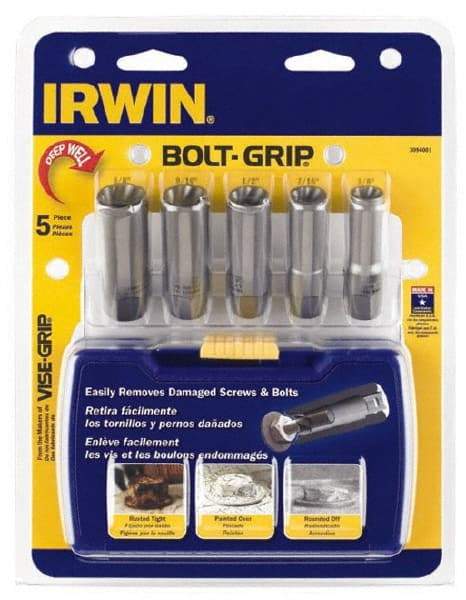 Irwin - 5 Piece Bolt & Screw Extractor Set - 3/8" Drive, Molded Plastic Case - Top Tool & Supply