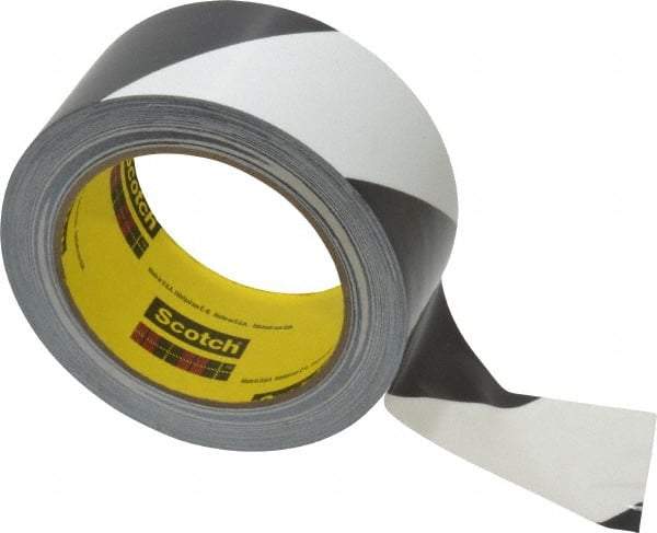 3M - Black & White Striped Vinyl Tape - 2" Wide x 108' Long x 5.4 mil Thick, General Traffic - Top Tool & Supply