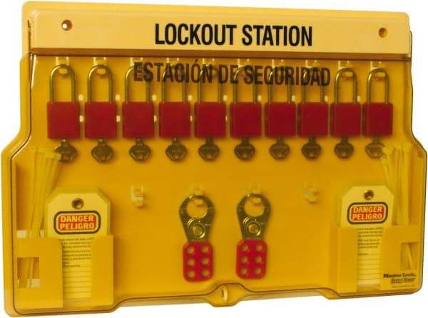 Master Lock - Equipped Polycarbonate Padlock Station - 22 Inch Wide x 15-1/2 Inch High x 1-3/4 Inch Deep, Yellow, Covered - Top Tool & Supply