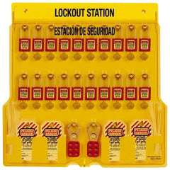 Master Lock - Equipped Polycarbonate Padlock Station - 22 Inch Wide x 22 Inch High x 1-3/4 Inch Deep, Yellow, Covered - Top Tool & Supply