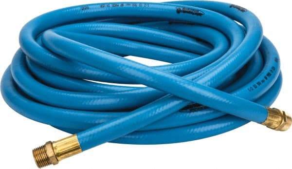 PRO-SOURCE - 1/2" ID x 3/4" OD 25' Long Multipurpose Air Hose - MNPT x MNPT Ends, 300 Working psi, 23 to 150°F, 1/2" Fitting, Blue - Top Tool & Supply