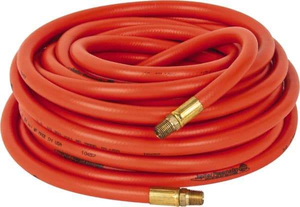 PRO-SOURCE - 3/8" ID x 19/32" OD 50' Long Multipurpose Air Hose - MNPT x MNPT Ends, 300 Working psi, 23 to 150°F, 1/4" Fitting, Orange - Top Tool & Supply