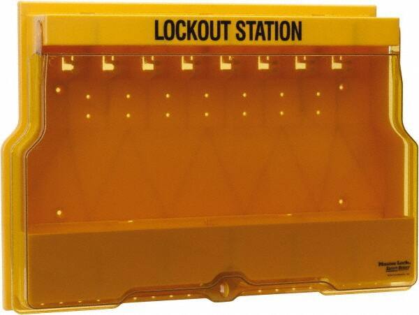 Master Lock - 1 Piece, Empty Polycarbonate Lockout Device Station - 22 Inch Wide x 15-1/2 Inch High x 4-1/8 Inch Deep, Yellow - Top Tool & Supply