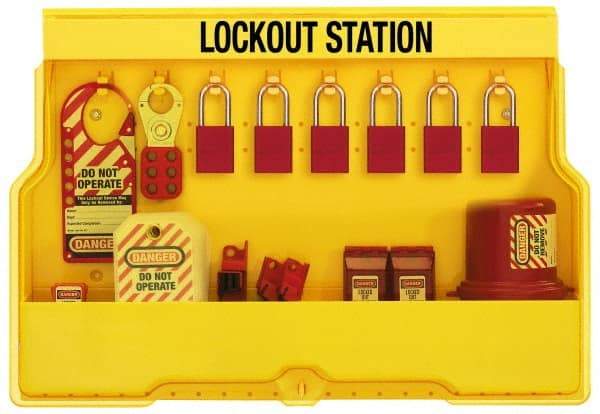 Master Lock - Equipped Polycarbonate Electrical Lockout Station - 22 Inch Wide x 15-1/2 Inch High x 4-1/8 Inch Deep, Yellow - Top Tool & Supply