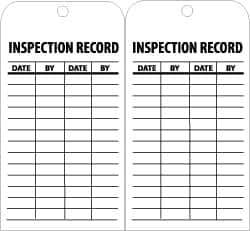 NMC - 3" High x 6" Long, INSPECTION RECORD, English Safety & Facility Inspection Tag - Tag Header: Notice, 2 Sides, Black & White Unrippable Vinyl - Top Tool & Supply