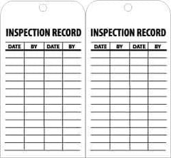 NMC - 3" High x 6" Long, INSPECTION RECORD, English Safety & Facility Inspection Tag - Tag Header: Notice, 2 Sides, Black & White Unrippable Vinyl - Top Tool & Supply