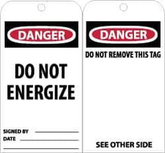 NMC - 3" High x 6" Long, DANGER - DO NOT ENTER, English Safety & Facility Accident Prevention Tag - Tag Header: Danger, 2 Sides, Black, Red & White Unrippable Vinyl - Top Tool & Supply